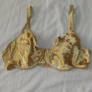 Vtg VASSARETTE Gold Second Skin Liquid Shiny Satin Unlined Underwire Bra 38C